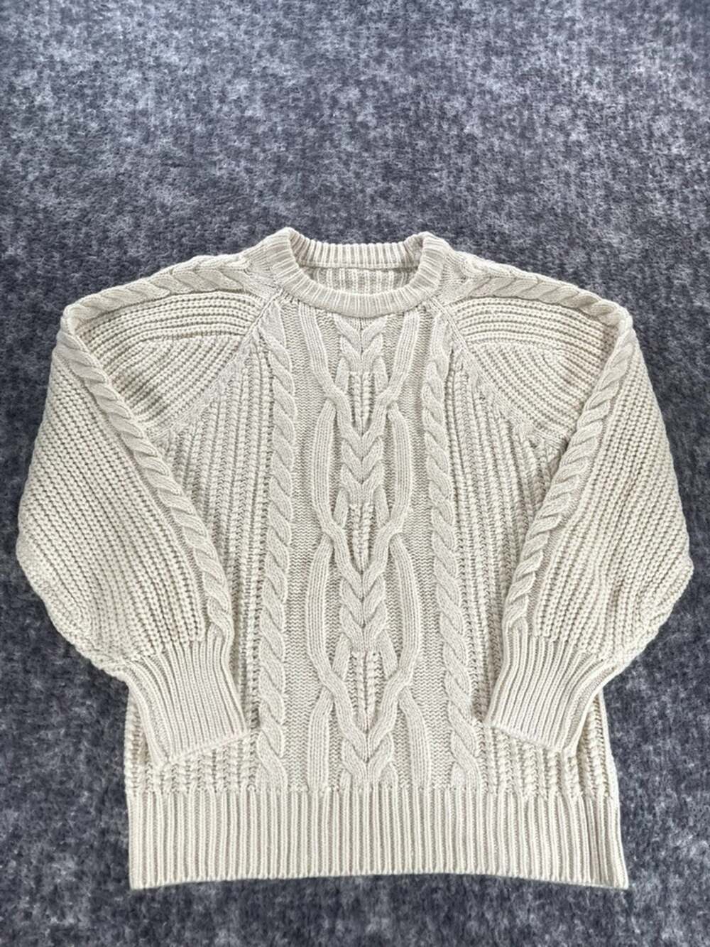 Unbranded Women's L Ivory Chunky Cable Knit Crewneck Sweater Men's Small